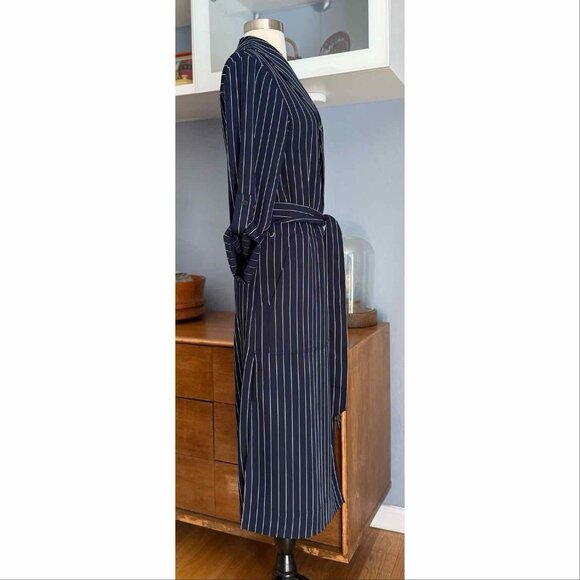 ARITZIA BABATON Kahlo Robe Coat Jacket Navy Blue Pinstripe - Picture 5 of 12
